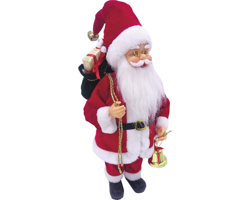 Figurină Moș Crăciun cu sac de cadouri și clopoțel