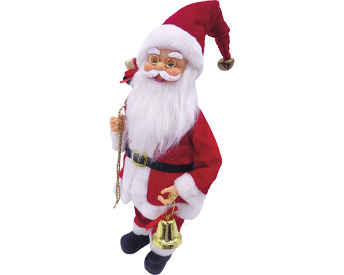 Figurină Moș Crăciun cu ochelari, barbă, sac și clopoțel
