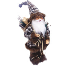 Moș Crăciun decorativ cu pălărie în carouri și garnitură de blană