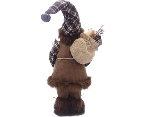 Spiriduș decorativ de Crăciun cu căciulă în carouri și sac de iută