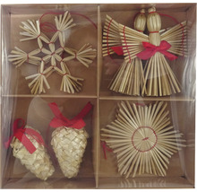 Set de stele și figurine din paie ca decorațiuni pentru pomul de Crăciun