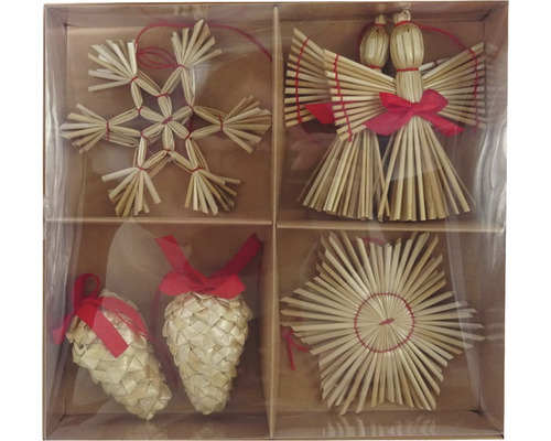Set de stele și figurine din paie ca decorațiuni pentru pomul de Crăciun