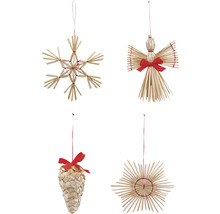Set de decorațiuni de brad din paie, constând dintr-o stea, un înger și un con