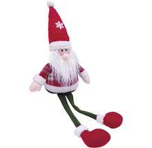 Moș Crăciun decorativ de așezat cu căciulă roșie, partea de sus în carouri, barbă albă și picioare lungi