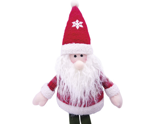 Figurină decorativă Moș Crăciun cu căciulă roșie și cămașă în carouri