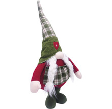 Gnom decorativ cu pălărie în carouri, barbă și inimă roșie