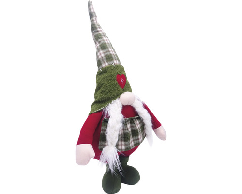 Gnom decorativ cu pălărie în carouri, barbă și inimă roșie