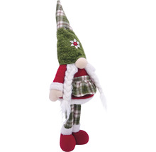 Figurină decorativă de Crăciun în design de pitic cu căciulă, rochie și coadă împletită