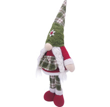 Figurină decorativă de pluș în design de Moș Crăciun cu elemente în carouri și pălărie lungă