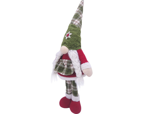 Figurină decorativă de pluș în design de Moș Crăciun cu elemente în carouri și pălărie lungă