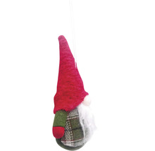 Ornament de Crăciun pitic cu căciulă roșie și costum în carouri