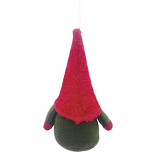 Ornament de pom de Crăciun pitic cu căciulă roșie de agățat