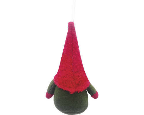 Ornament de pom de Crăciun pitic cu căciulă roșie de agățat