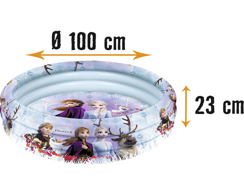 Piscină gonflabilă pentru copii cu 2 inele Happy People Frozen Ø 100 cm H 23 cm Bazin gonflabil pentru copii cu motiv Frozen, diametru 100 cm, înălțime 23 cm