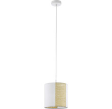 Lampa suspendată cu abajur din textile și ratan