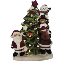 Figurină decorativă de Crăciun cu Moș Crăciun, om de zăpadă, ursuleț de pluș, ren și brad de Crăciun cu iluminare.