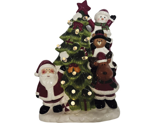 Figurină decorativă de Crăciun cu Moș Crăciun, om de zăpadă, ursuleț de pluș, ren și brad de Crăciun cu iluminare.