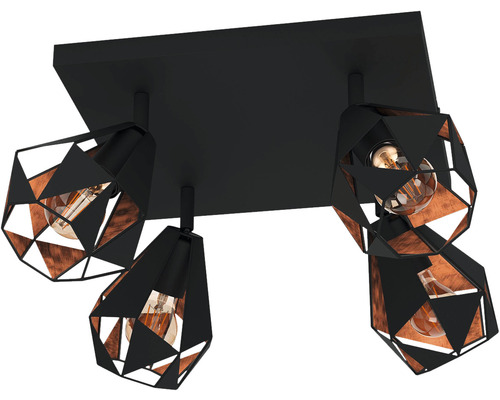 Lumină de plafon cu patru becuri, design geometric și cadru metalic