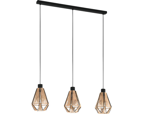 Lumină suspendată cu trei abajururi cu design geometric