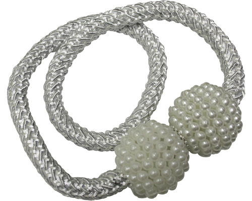 Clemă magnetică Flex-V cu perle și șnur pentru draperie, alb, 48 cm, set 2 buc.