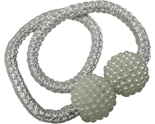 Clemă magnetică Flex-V cu perle și șnur pentru draperie, alb, 48 cm, set 2 buc. Bride decorative cu perle pentru perdele
