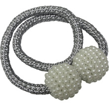 Clemă magnetică Flex-V cu perle și șnur pentru draperie, argintiu, 48 cm, set 2 buc.-thumb-0