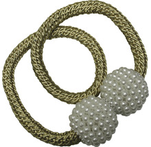 Clemă magnetică Flex-V cu perle și șnur pentru draperie, auriu, 48 cm, set 2 buc.-thumb-0