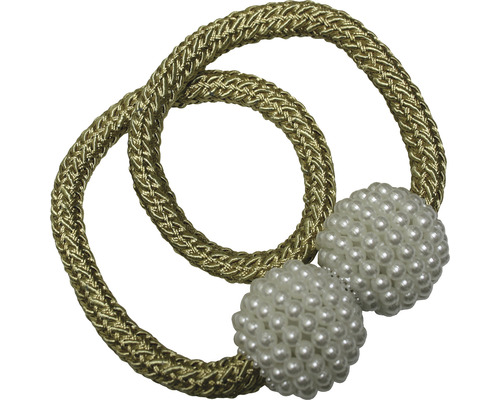 Clemă magnetică Flex-V cu perle și șnur pentru draperie, auriu, 48 cm, set 2 buc.-0