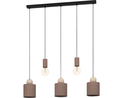 Lumină suspendată cu cinci becuri și abajururi cilindrice