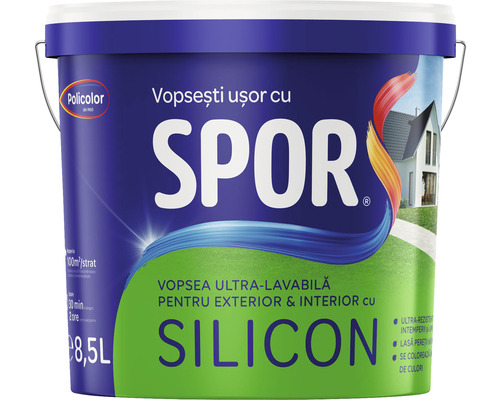 Vopsea ultralavabilă pentru exterior și interior cu silicon Spor, albă 8,5 l-0