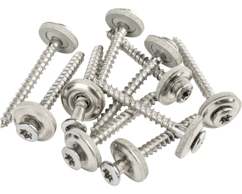 Șuruburi pentru tablă cu cap semibombat Torx și șaibă cauciuc EPDM 4,5x45 mm oțel inox A2, 25 bucăți Șuruburi pentru tablă cu cap semibombat Torx și șaibă cauciuc EPDM 4,5x45 mm oțel inox A2, 25 bucăți