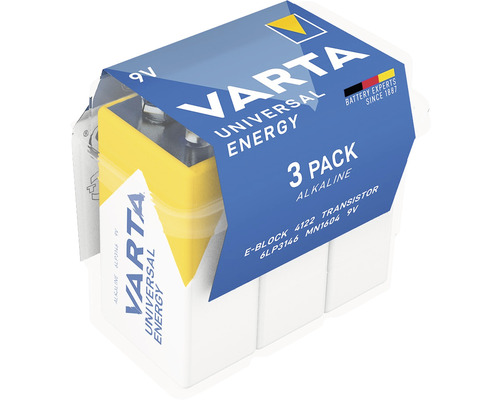 Baterii alcaline Varta E 9V pachet 3 bucăți Baterii alcaline Varta E 9V pachet 3 bucăți