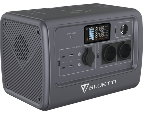 Generator electric Bluetti cu diverse conexiuni și afișaj digital