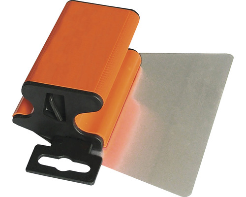 Gletieră pentru finisaje Mondelin Ergolame 600x120x0,4 mm, oțel inoxidabil Şpaclu cu mâner portocaliu și lamă metalică