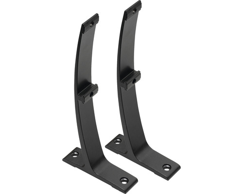 Două suporturi negre metalice pentru bare de perdea pentru montaj pe perete