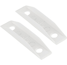 Două șine de glisare din plastic alb cu găuri de fixare