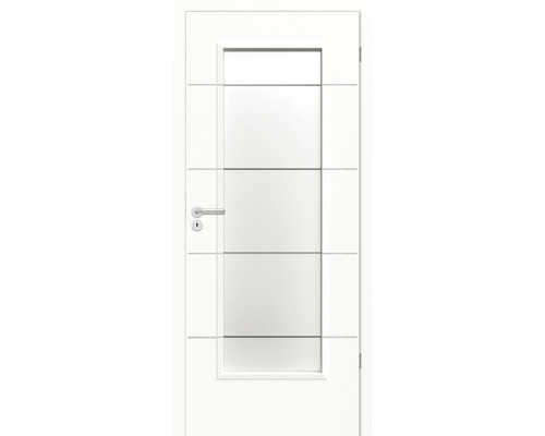 Foaie de ușă Classen Discovery 1 alb CPL MDF 203,5x74,4 cm dreapta Ușă de interior albă cu inserție de sticlă și linii decorative orizontale