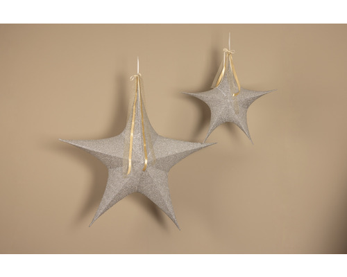 Doi steluțe decorative argintii cu panglici pentru agățat