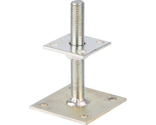 Suport zincat reglabil tip „I” Alberts 30->150x100x70 mm pentru stâlpi lemn Picior reglabil cu ax filetat și placă de montaj