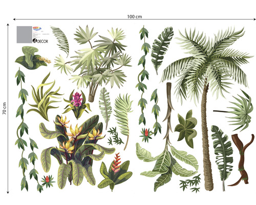 Autocolant de perete cu motive de plante tropicale, dimensiuni 100 cm x 70 cm