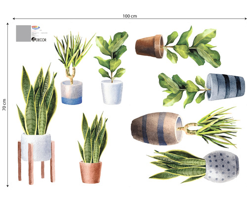Autocolant de perete cu motive de plante în ghiveci, decorare pentru interior