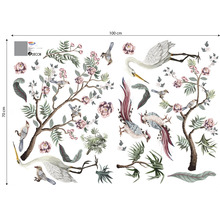 Autocolante de perete cu design floral, păsări și dimensiuni de 100 cm pe 70 cm.