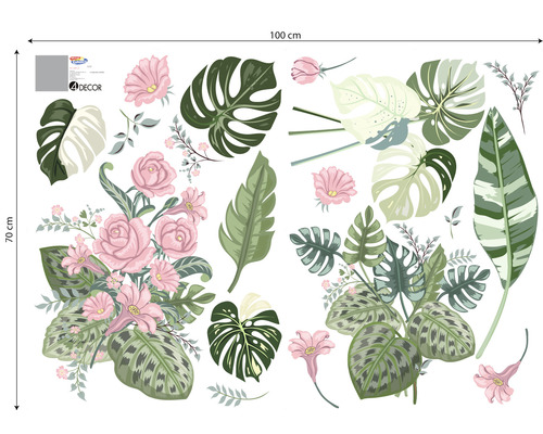 Autocolante de perete cu motive florale și de frunze, 100 x 70 cm