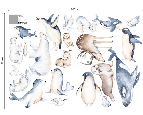 Autocolant de perete cu diferite animale terestre și marine, dimensiune 100x70 cm
