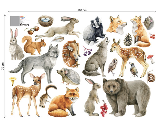 Autocolant de perete cu motive de animale sălbatice, dimensiuni 100 x 70 cm