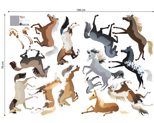 Autocolant de perete cu diverse ilustrații de cai, dimensiune 100 x 70 cm