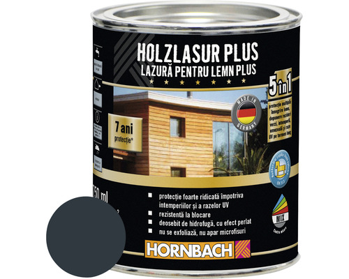 Lazură pentru lemn Hornbach Plus gri antracit 750 ml Cutie Holzlasur Plus pentru lemn, cu șapte ani garanție de protecție