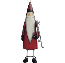 Figurină decorativă Moș Crăciun din metal cu schiuri