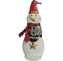Figurină decorativă om de zăpadă cu căciulă, eșarfă și stea