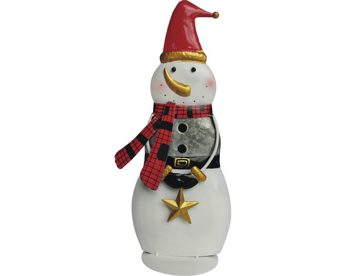 Figurină decorativă om de zăpadă cu căciulă, eșarfă și stea
